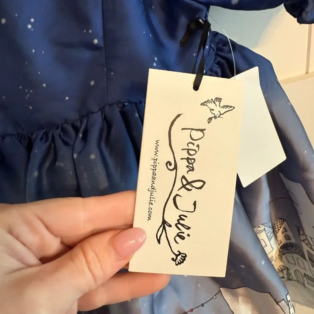 New Pippa & Julie Girls Christmas Dress 3T Gorgeous Holiday Navy Multicolor
